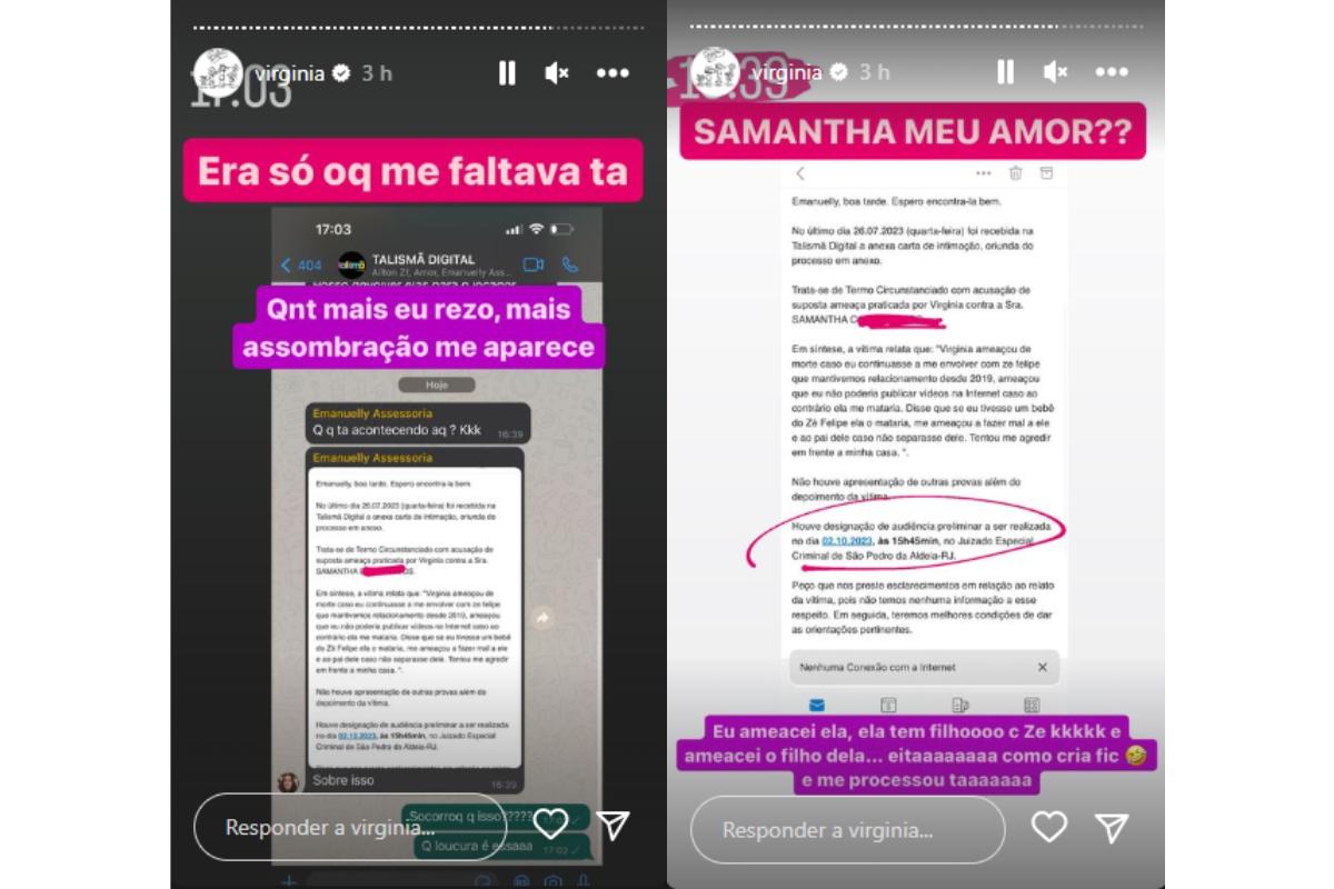 Virginia contou que está sendo processada