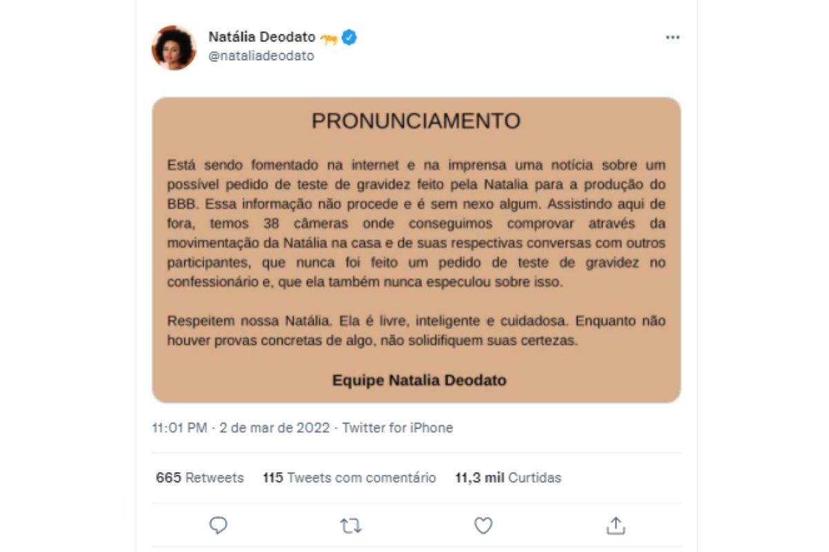 A equipe de Natália se pronunciou sobre os rumores de gravidez