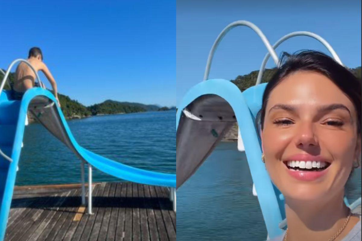 Isis Valverde faz passeio com enteados