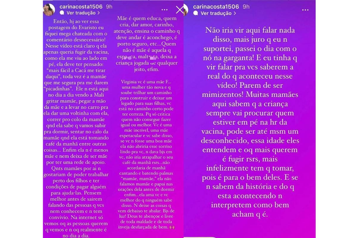 Post feito pela babá de Virginia nas redes sociais