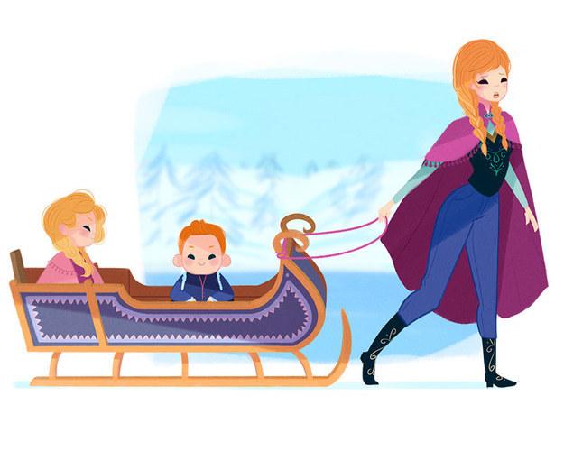 Anna Vida de mãe: Anna é a mãe motorista. Sente como se estivesse sempre no trenó, carregando seus filhos pelo gelo para a aula de colheita, para as lições mágicas com os trolls e encontros para brincar com os filhos de Olaf.