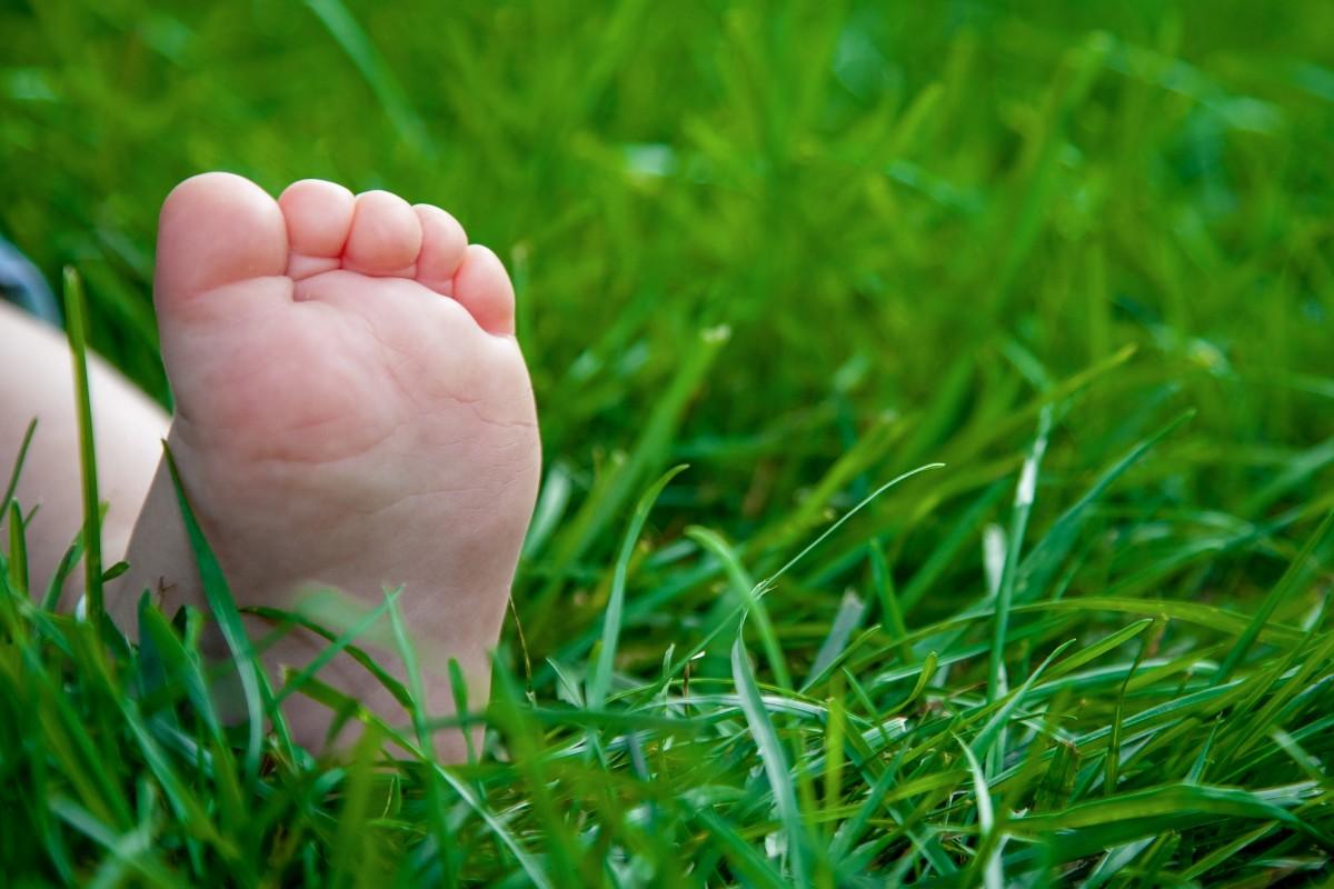 Criança deitada na grama