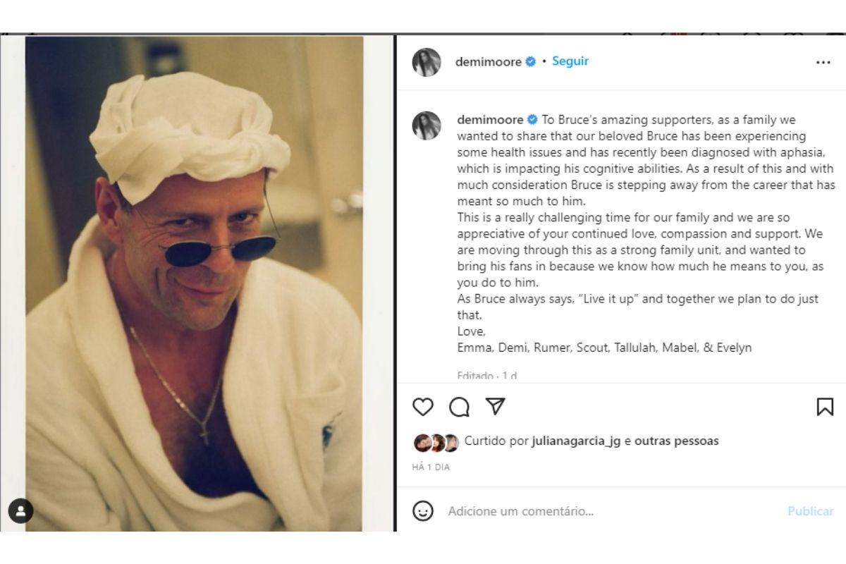 A família de Bruce Willis compartilhou o diagnóstico de afasia do ator nesta semana, motivo pelo qual ele se afastará dos cinemas