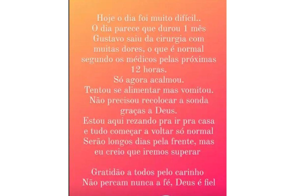 Mãe de Gustavo Corasini foi para as redes sociais agradecer o carinho dos seguidores