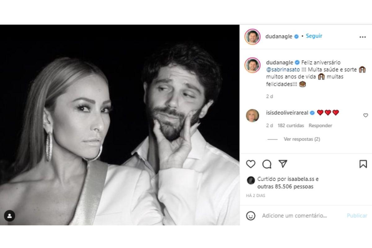 Duda Nagle parabenizou Sabrina pelo aniversário de 41 anos