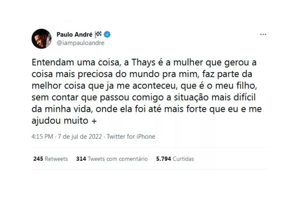 Paulo André defende Thays mãe de PAzinho