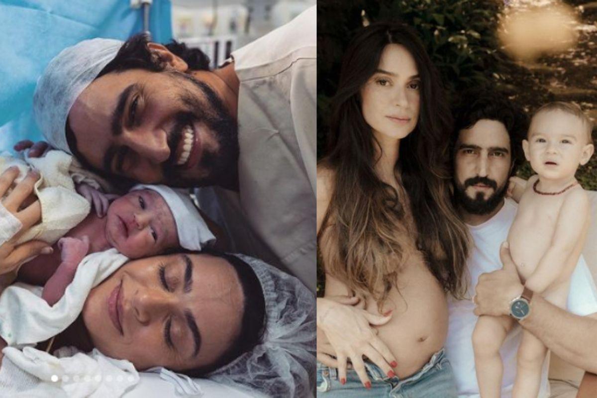 Thaila Ayala e Renato Góes segurando a bebê no colo enquanto estão no hospital