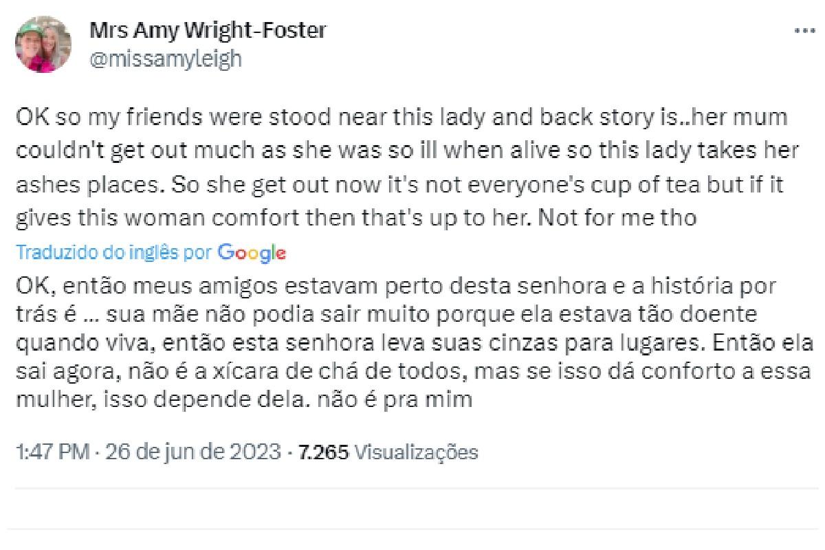 Internauta conta contexto de mulher ter jogado cinzas da mãe no palco de Pink