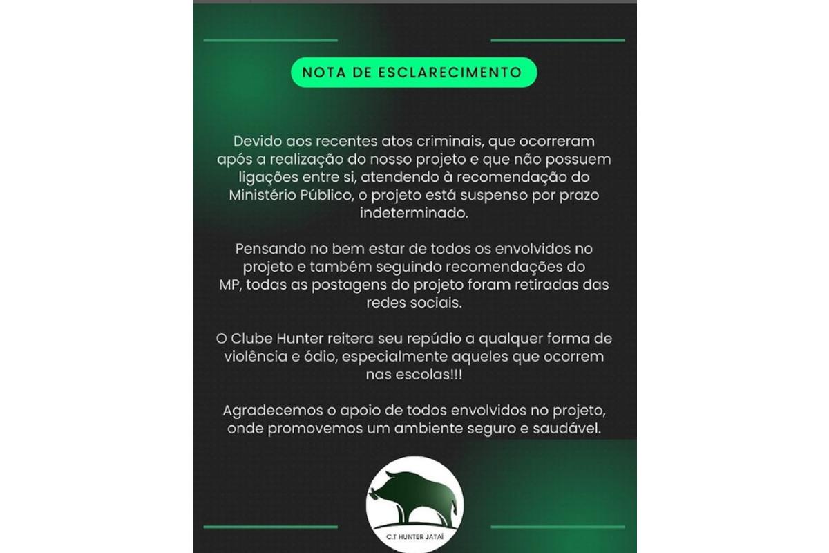 Nota de esclarecimento publicada pelo clube de tiros