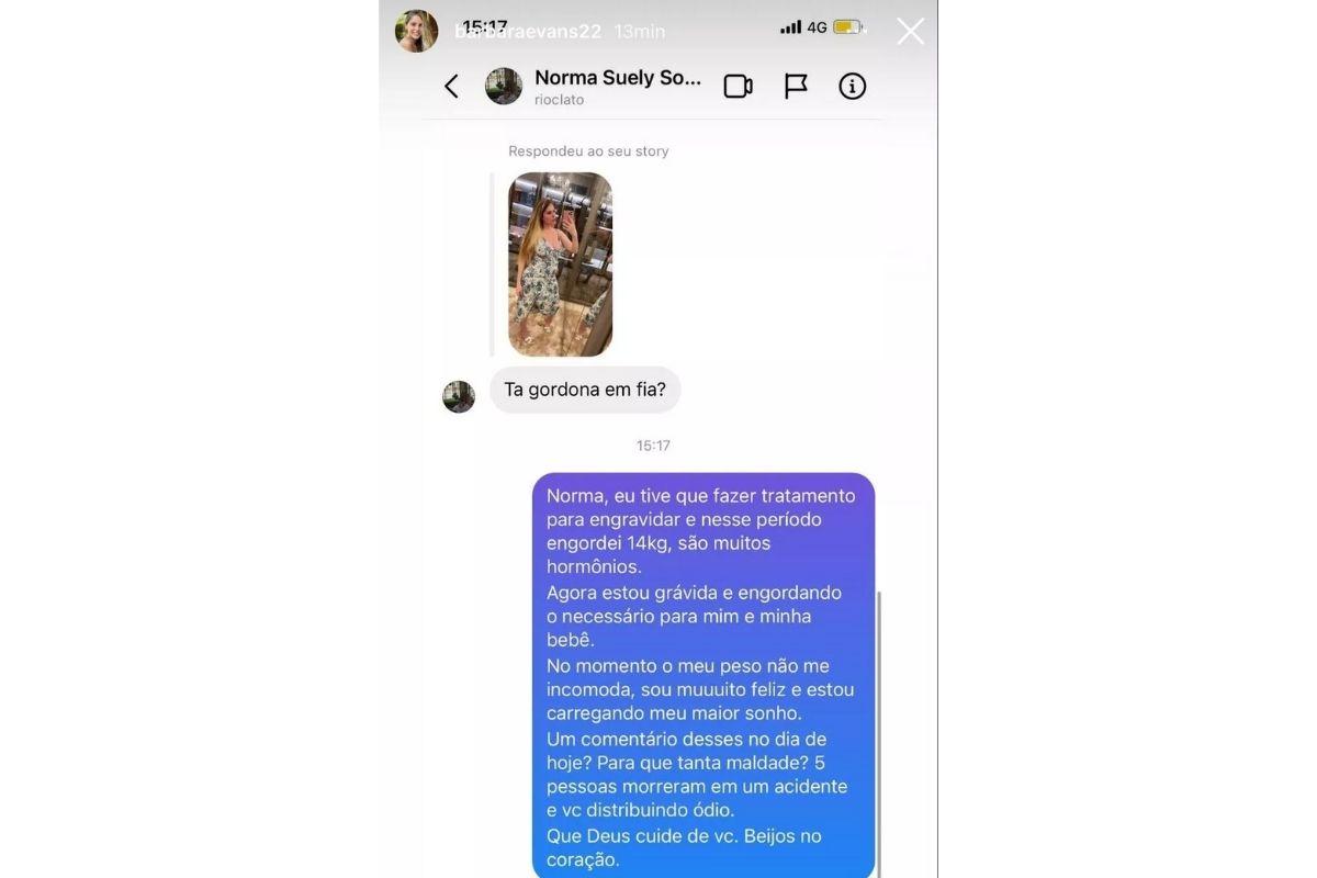 Uma fã respondeu ao stories de Bárbara
