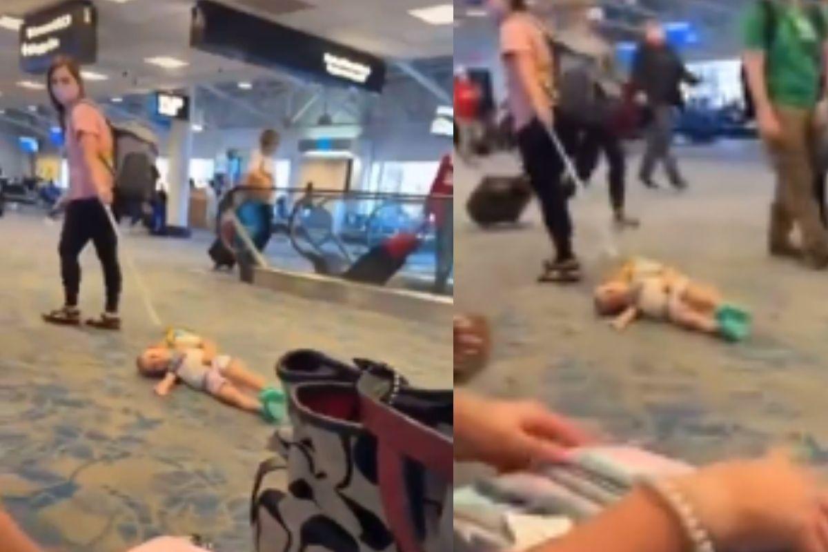 Criança arrastada pela coleira