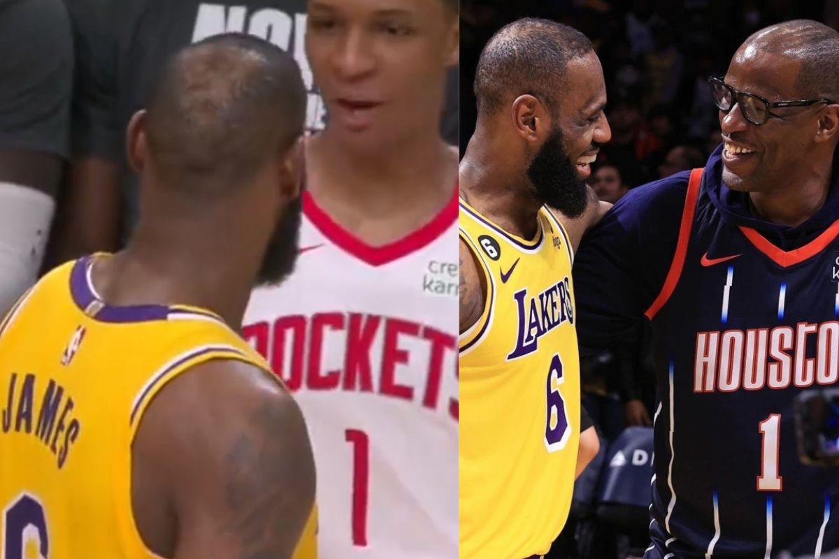 Montagem de LeBron James no jogo de basquete