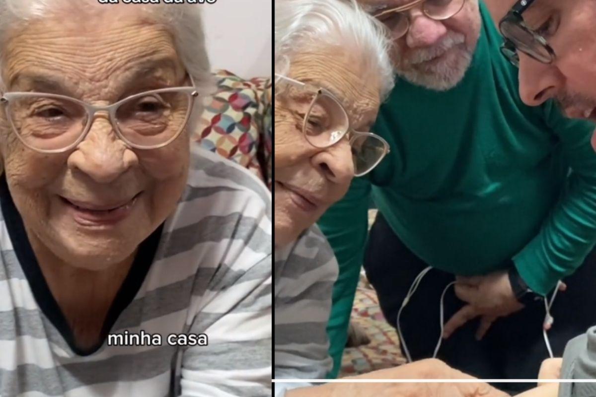 Avó fica encantada ao ver homenagem do neto 