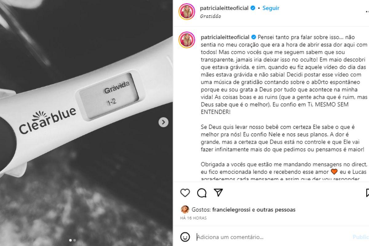 Patricia compartilhou um texto emocionante nas rede sociais 