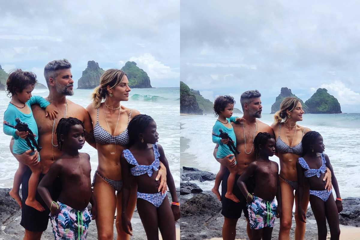 Giovanna Ewbank e Bruno Gagliasso estão pela primeira vez com todos os filhos em Fenando de Noronha