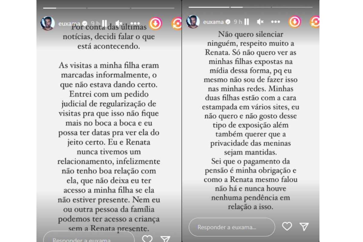 Xamã rebateu as críticas de Renata Gutierrez sobre a ausência paterna