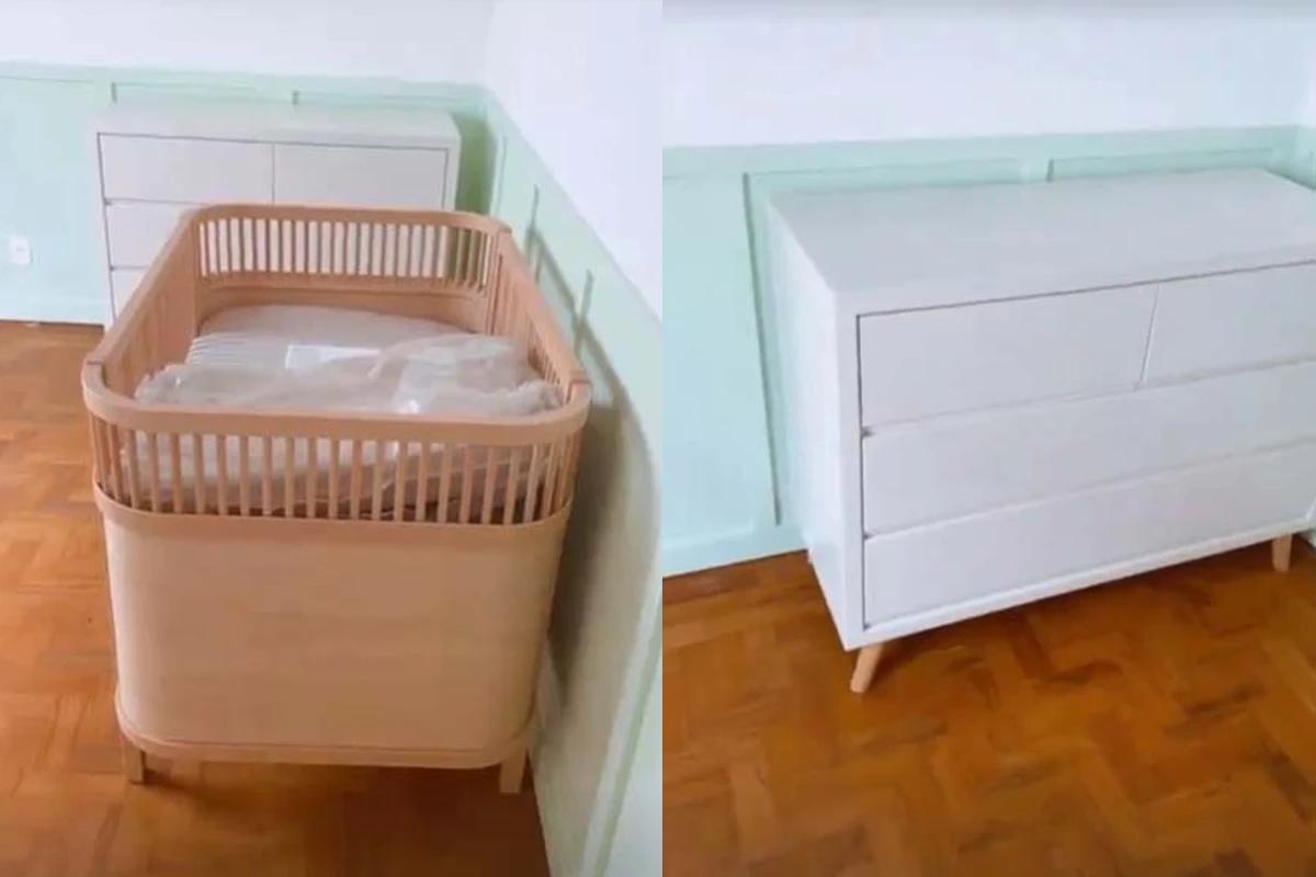 Berço e comodo em quarto de bebê