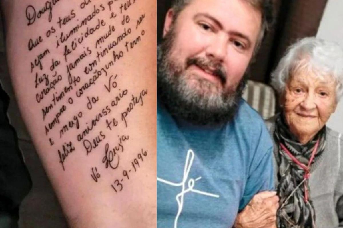 Douglas e a avó com a tatuagem