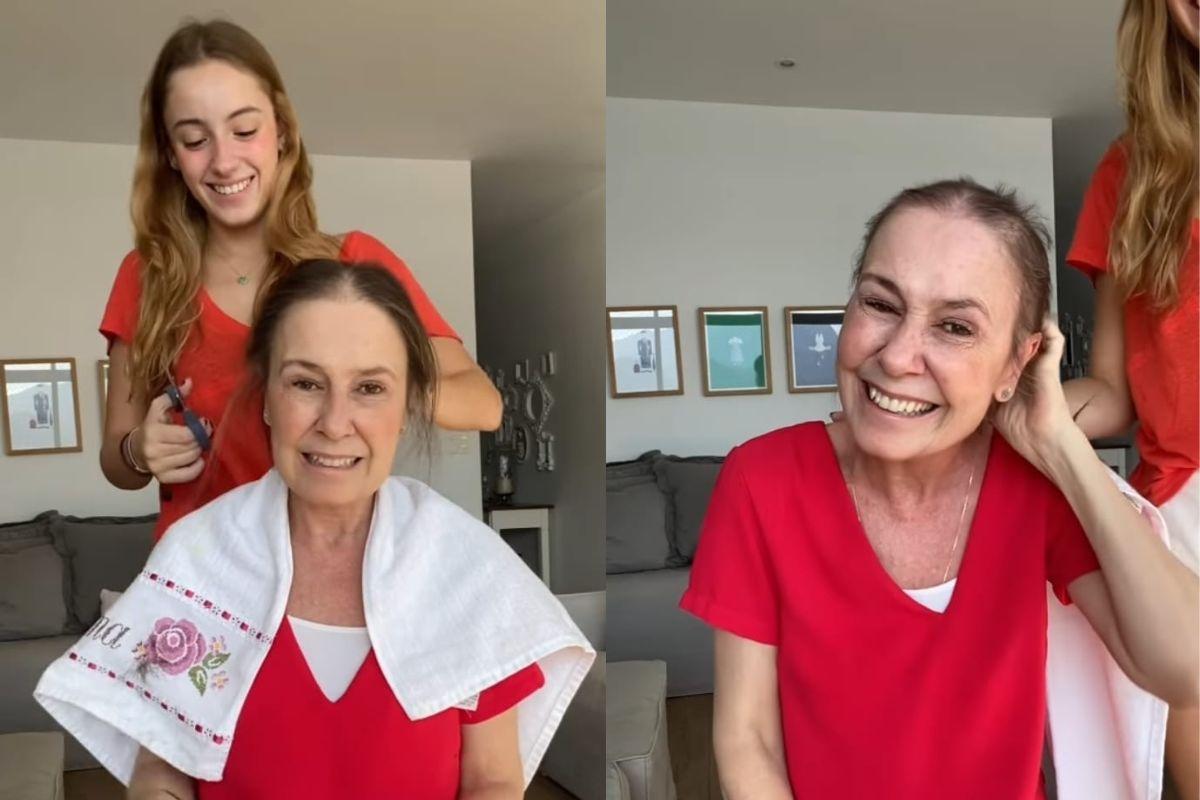 Filha de jornalista Susana Naspolini ajuda a mãe a raspar a cabeça após quedas de cabelo causadas pelo tratamento de câncer (Foto: Reprodução/Instagram)