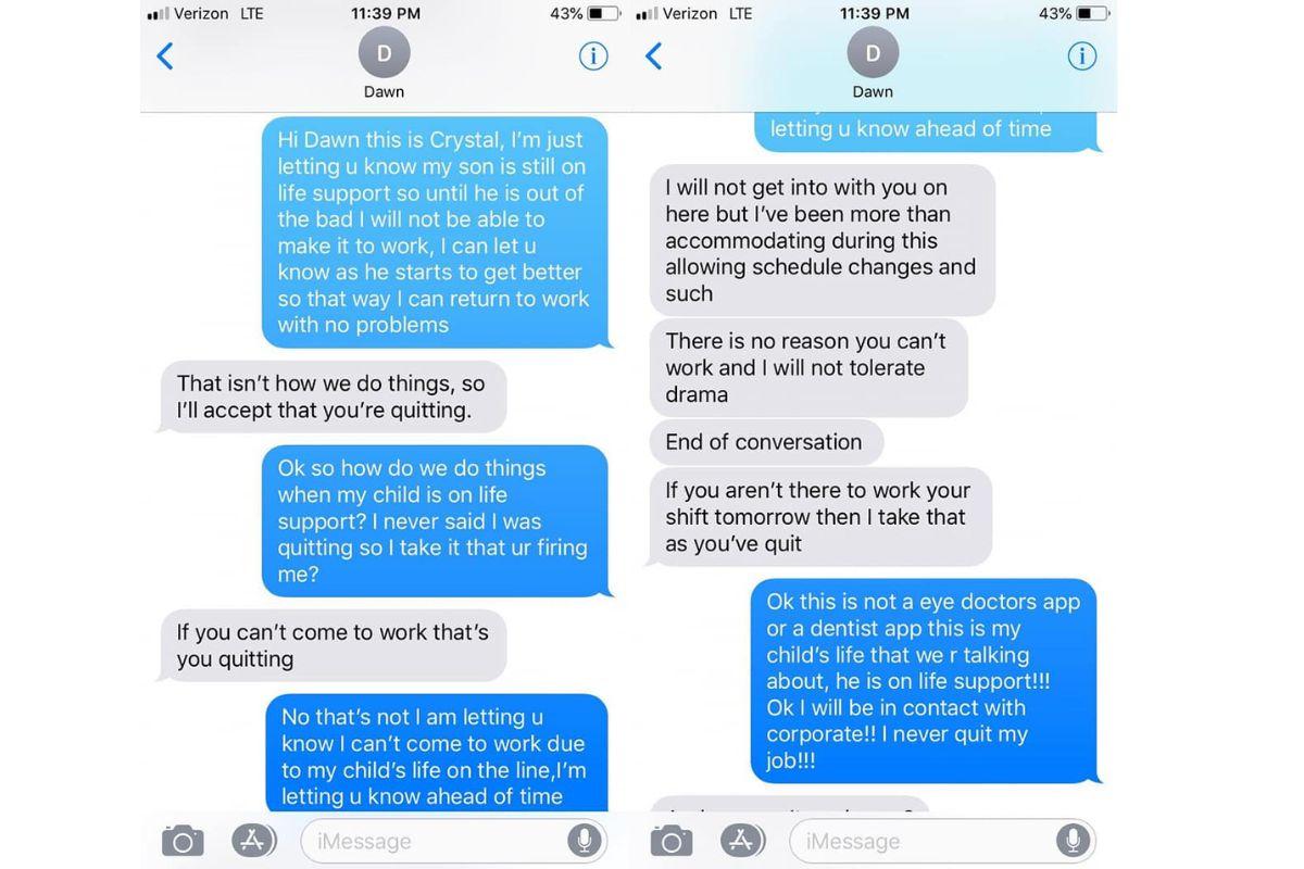 Mãe com filho na UTI não ganha dia livre no trabalho, Crystal Reynolds Fisher, Jason T Fisher