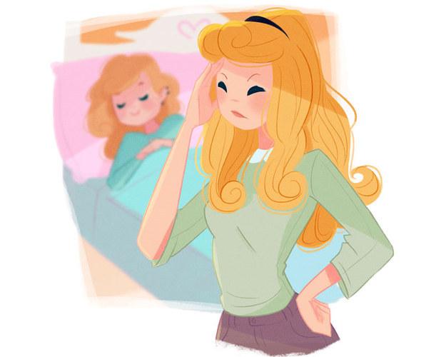 Aurora Vida de mãe: Aurora tem uma filha que dorme até tarde demais. Isso a deixa louca, mas quando ela briga com a filha, obtém essa resposta: “Me deixa, mãe. O pai disse que quando você tinha minha idade, dormiu durante dias!”.