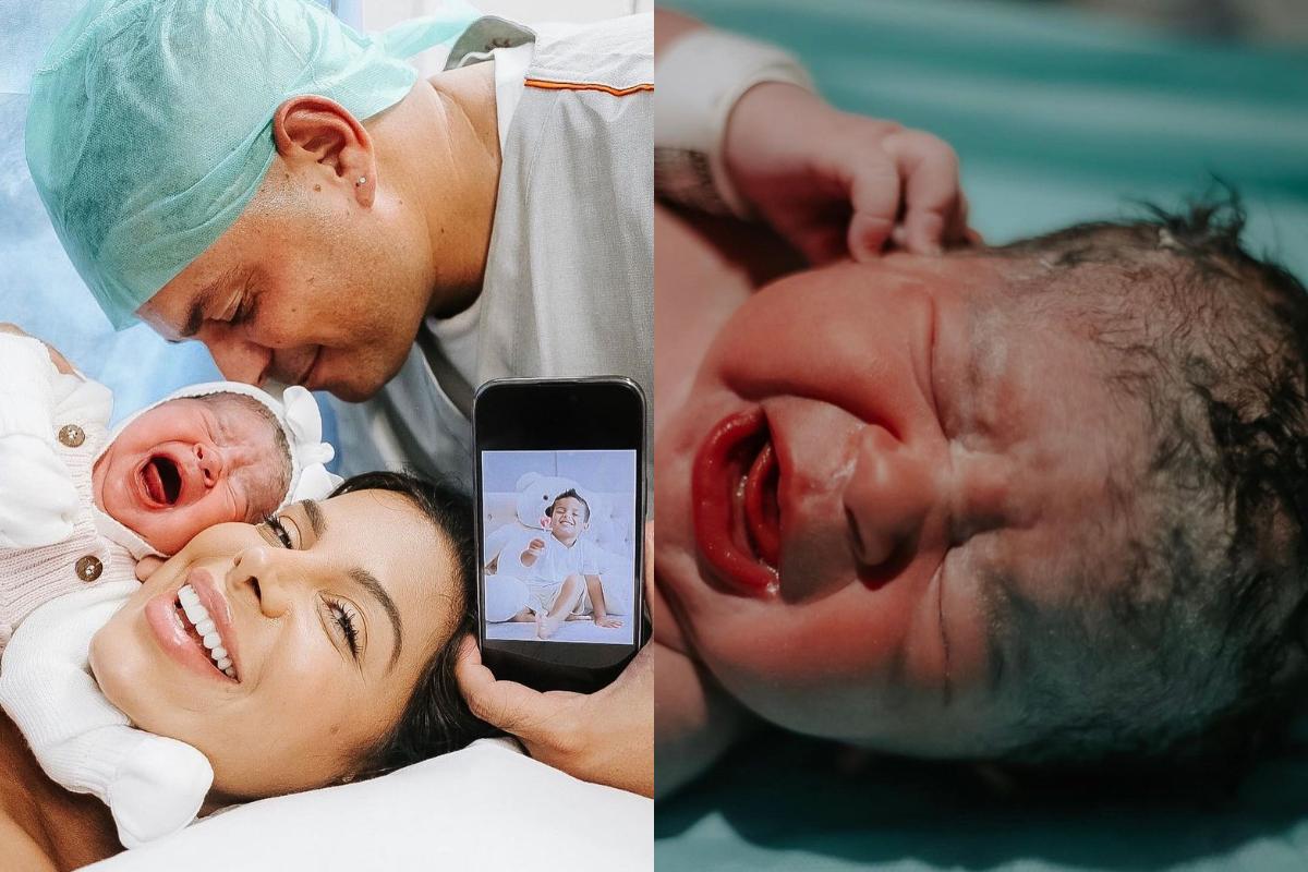 Evely Reglyu e filha recém-nascida