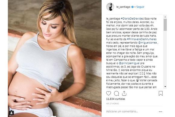 Relato de gravidez horas antes do parto de Letícia Santiago (Foto: Reprodução/ Instagram @le_santiago)