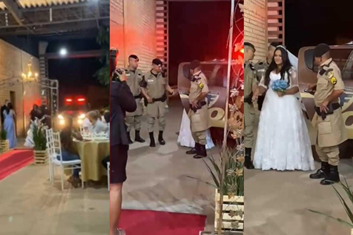 Noiva chega no casamento em viatura da polícia para homenagear a mãe