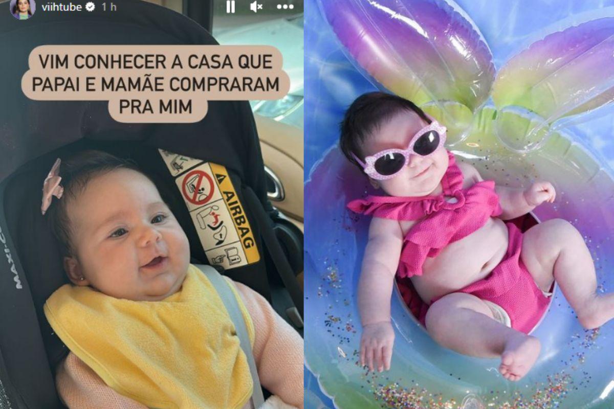 ex-bbb viih tube e seu marido, também ex-bbb, eliezer, compram casa nova e levam a filha lua para conhecer pela primeira vez, já que os pais passarão a casa para o nome da filha.