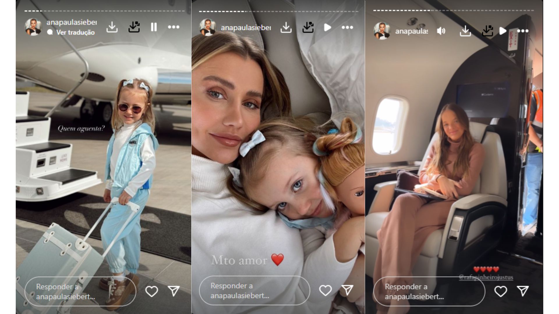 Ana Paula Siebert, Vicky e Rafa Justus no jatinho