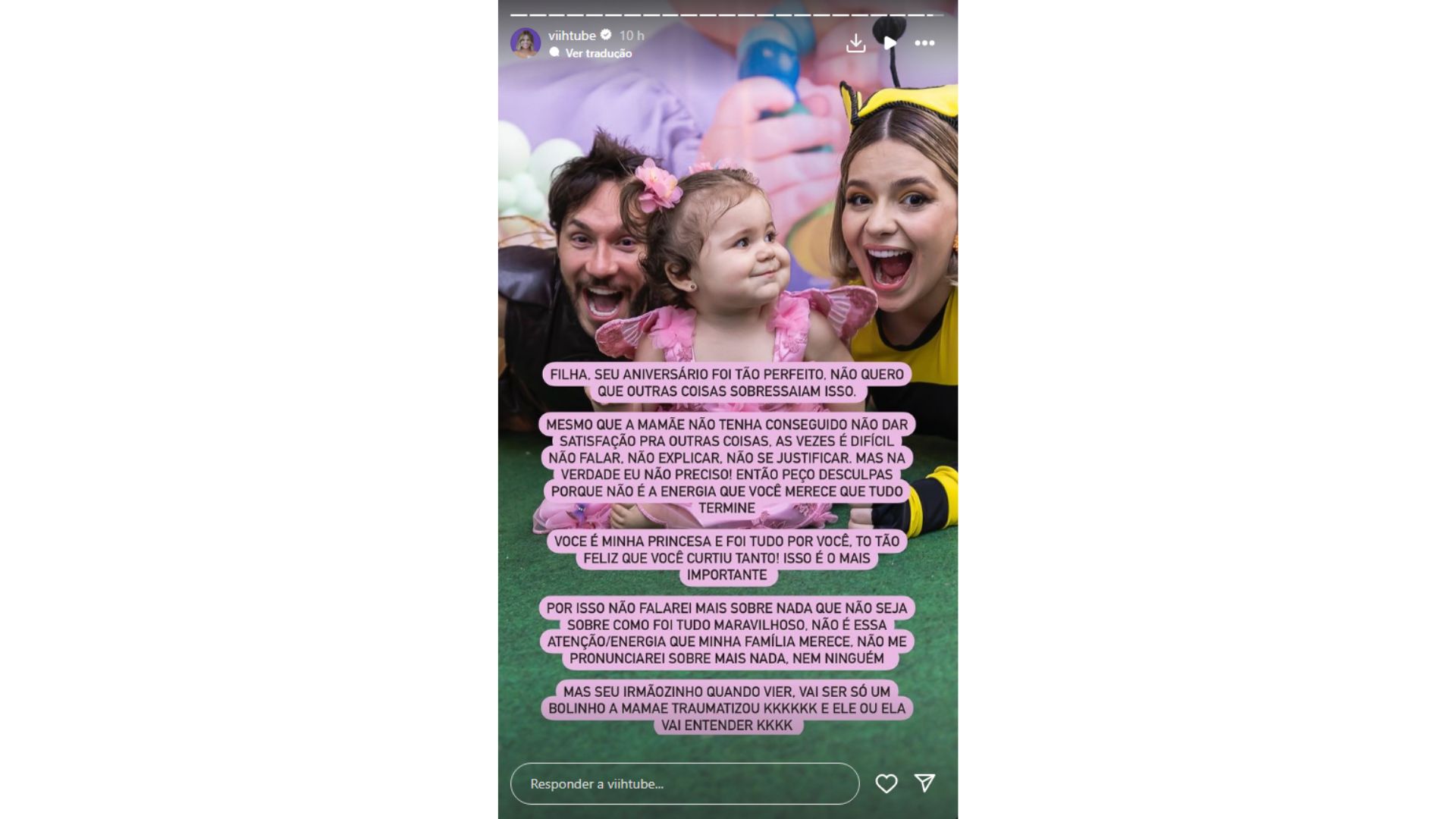 Nos stories, Viih Tube comenta que n&atilde;o repetir&aacute; fest&atilde;o com segundo filho