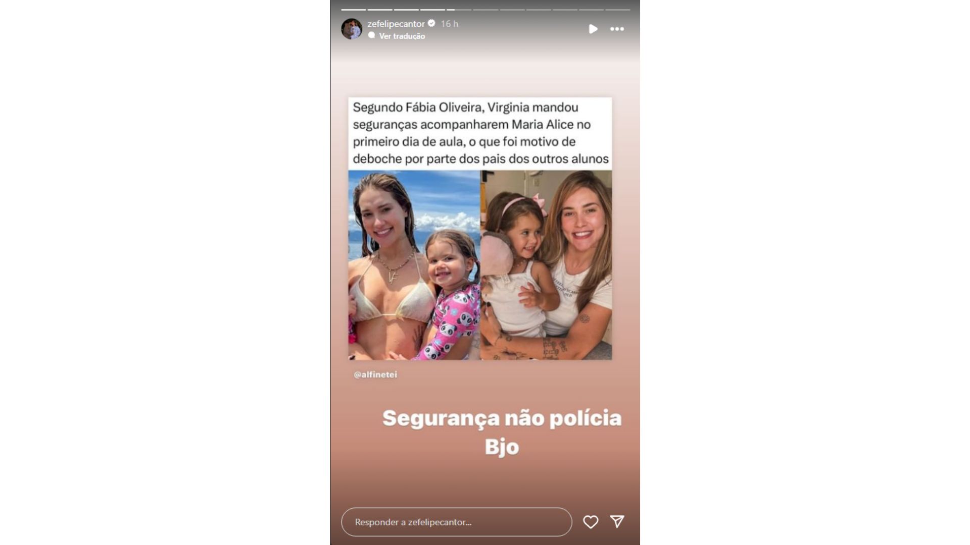 Z&eacute; Felipe comenta seguran&ccedil;as para Maria Alice na escola