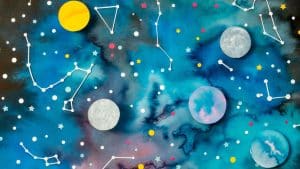 Constelação de papel no espaço representando um signo de Horóscopo.