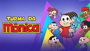 Personagens da Turma da Mônica acompanhados do logo da franquia.