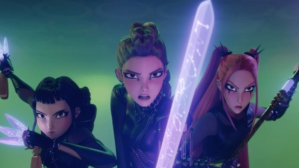Foto das protagonistas do filme Guerreiras Do K-Pop, animação de sucesso da Netflix