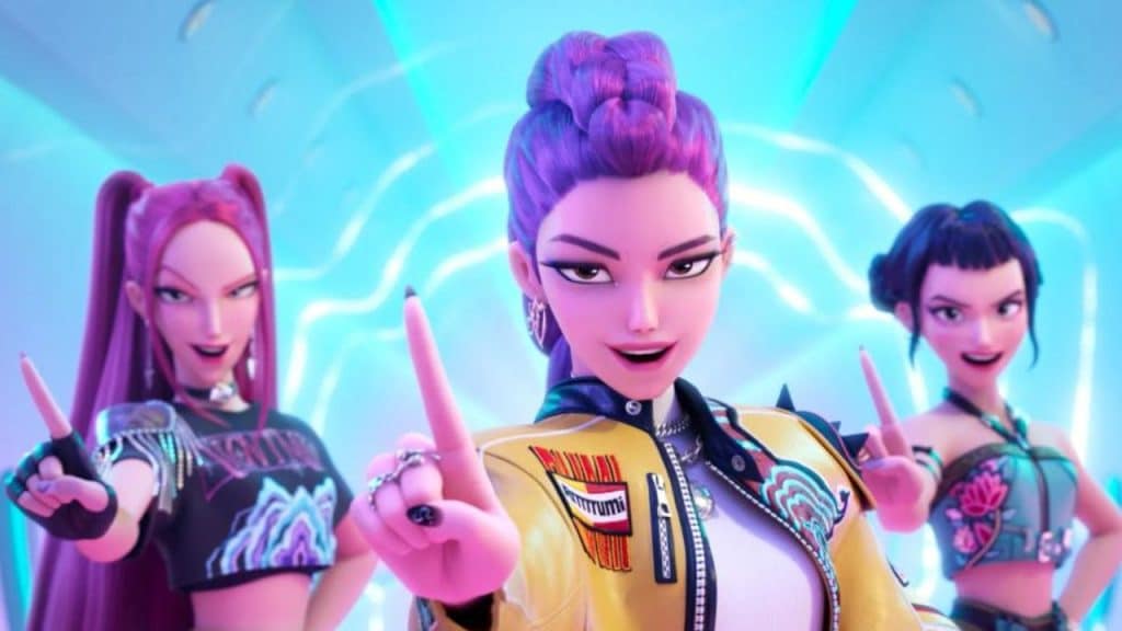 Personagens de Guerreiras do K-pop em cena do filme.