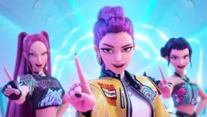 Personagens de Guerreiras do K-pop em cena do filme.