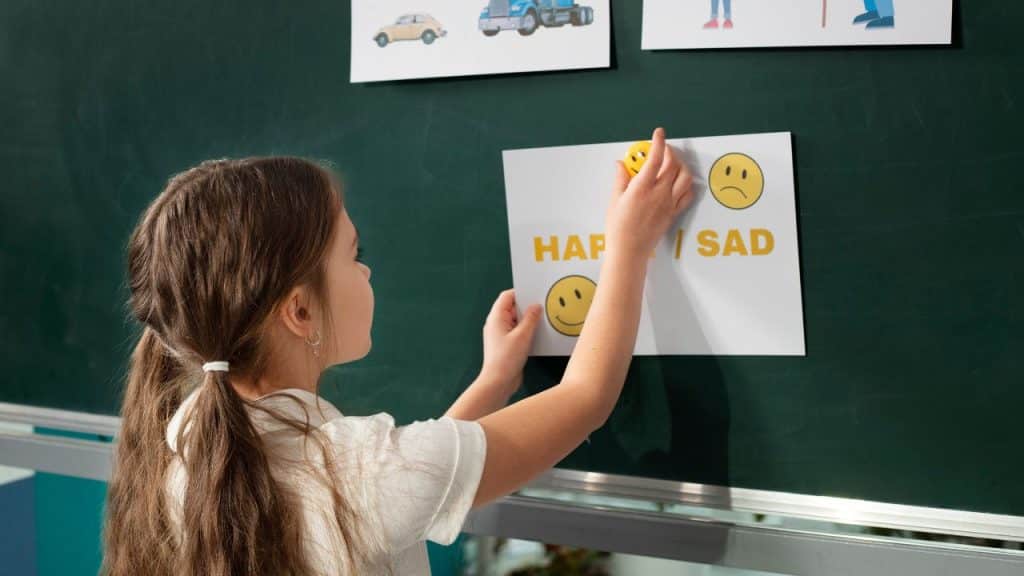 Criança aprendendo um idioma novo.