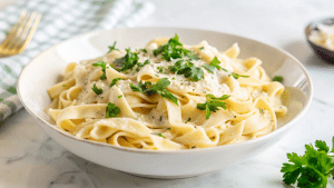 Receita de macarrão cremoso.